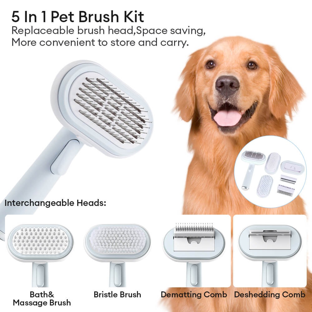 5 IN 1 Dogs & Cats Self-Cleaning Brush Pet Grooming Kit